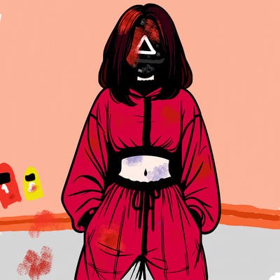 realistic girl faceless with baggy pants and a crop top