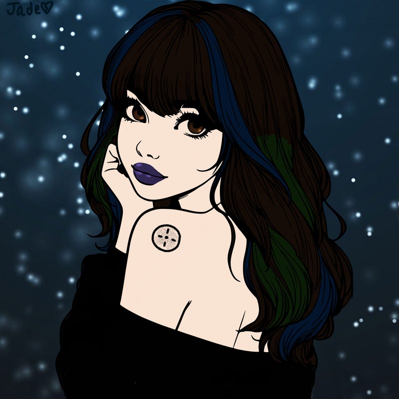 realistic girl with bangs looking over her shoulder