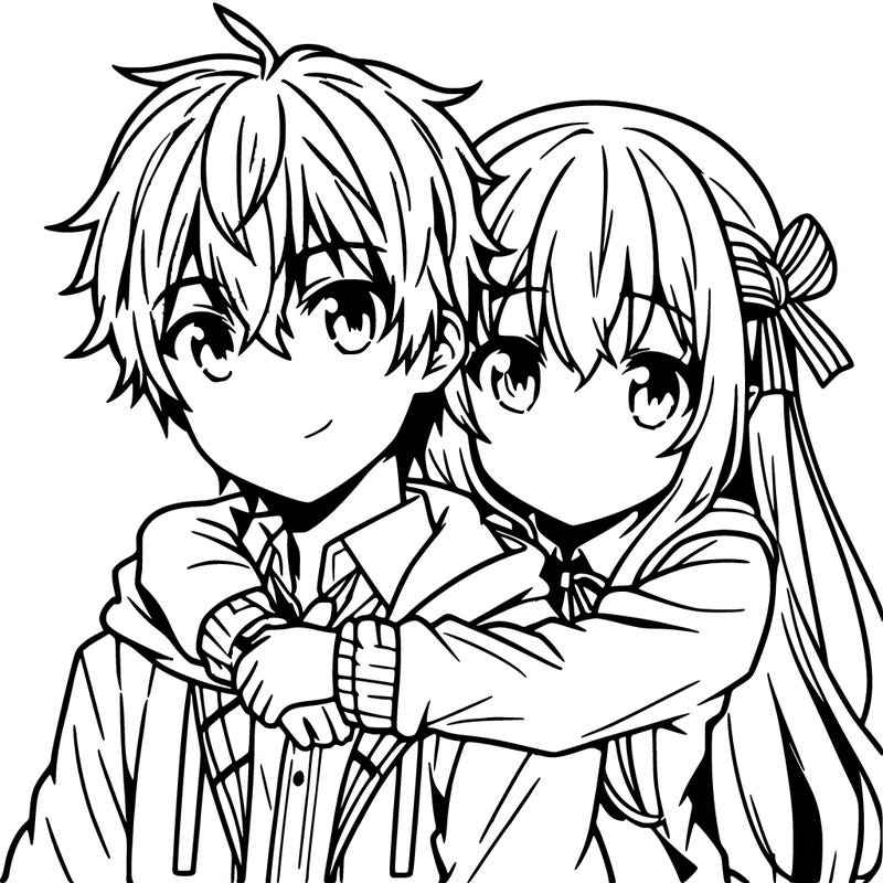 anime boy and girl hugging each other