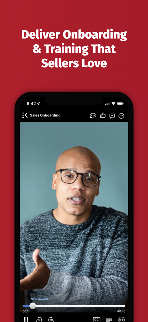 A mobile phone displaying a sales onboarding video within the Allego app