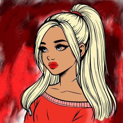 realistic girl with a high ponytail