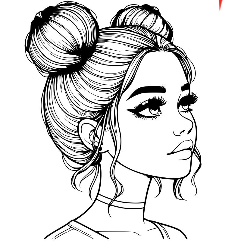 realistic girl with buns on the top of her head