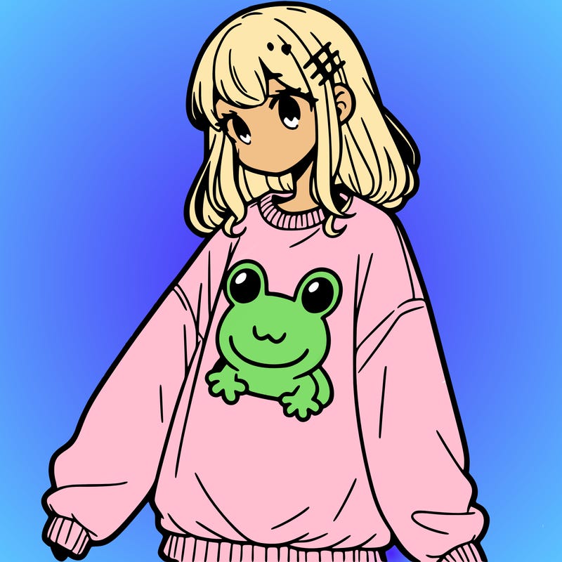 girl wearing frogging sweatshirt