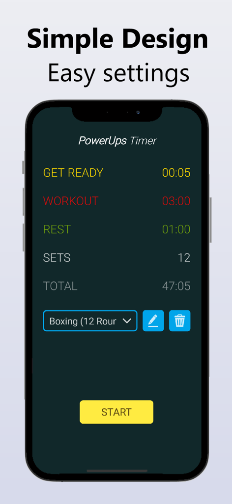 Interval Timer: Tabata Timer - Interface of the Interval Timer app showing custom workout settings for HIIT and boxing.