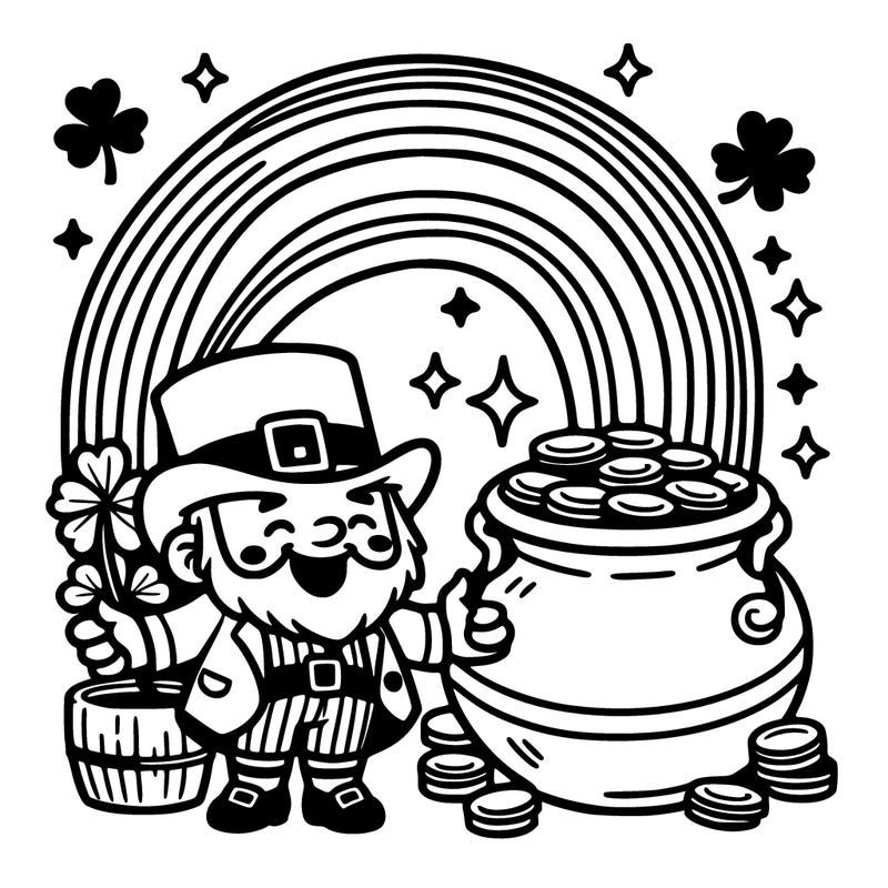 st patrick day with rainbow and gold with leprechaun