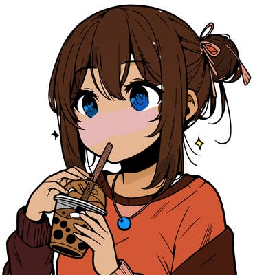 manga character drinking boba