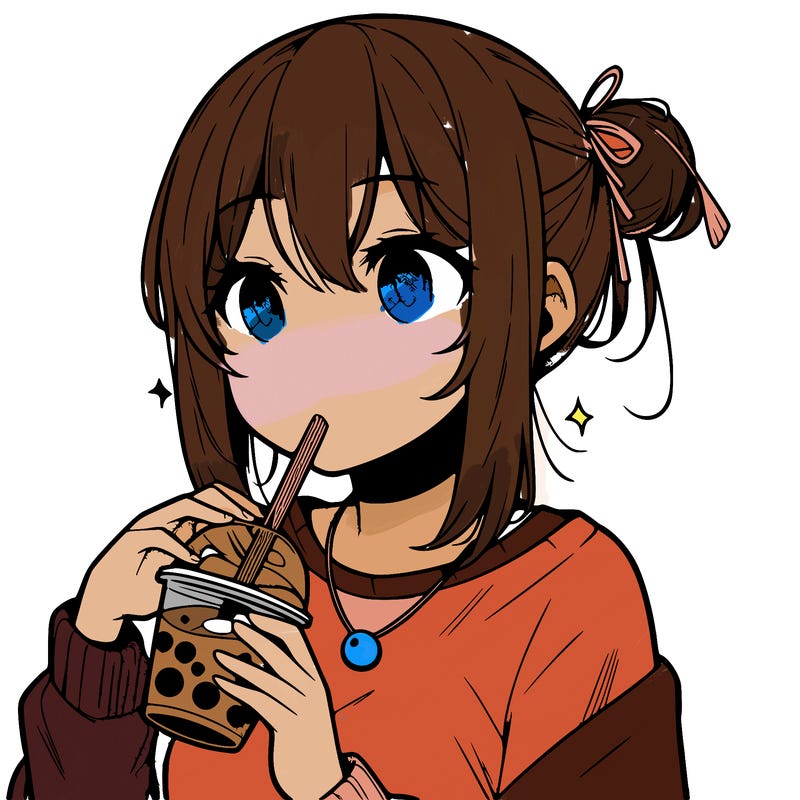 manga character drinking boba