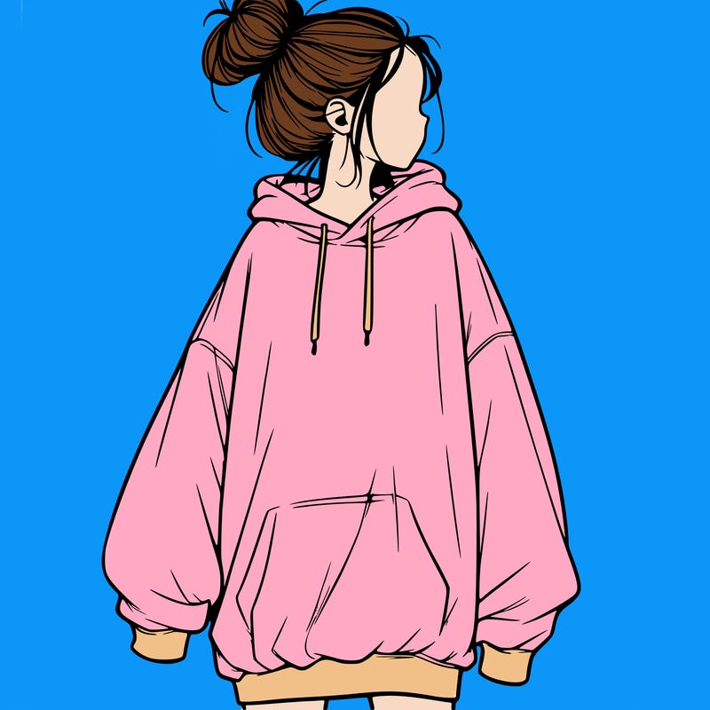 realistic girl with a oversized sweatshirt on and a bun