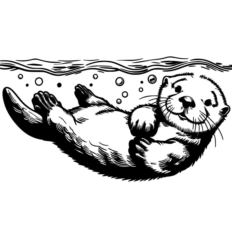 realistic sea otter swimming on it's back