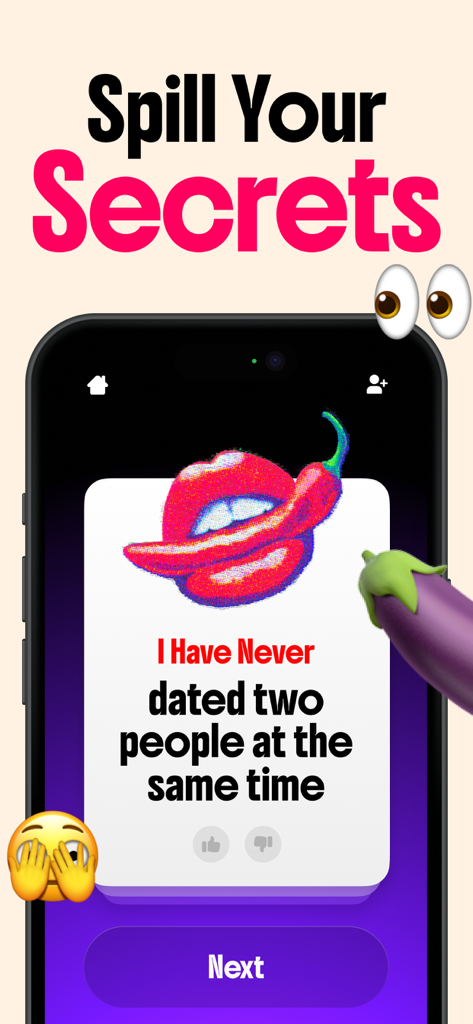 I Have Never: Dirty Game - Schermata del gioco di società per adulti che mostra una domanda dating di I Have Never
