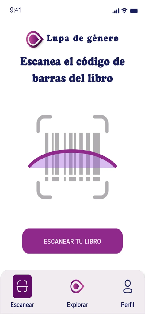 Lupa de Genero - Barcode scanner interface in the Lupa de Genero app used for scanning children's books to analyze gender representation