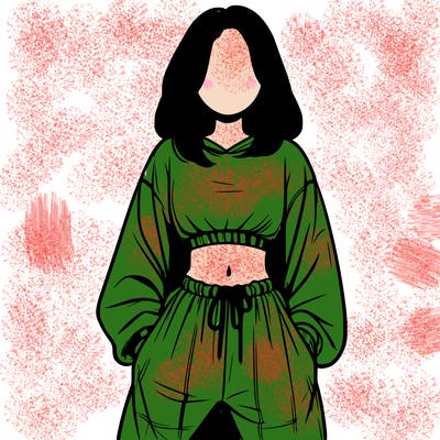 realistic girl faceless with baggy pants and a crop top