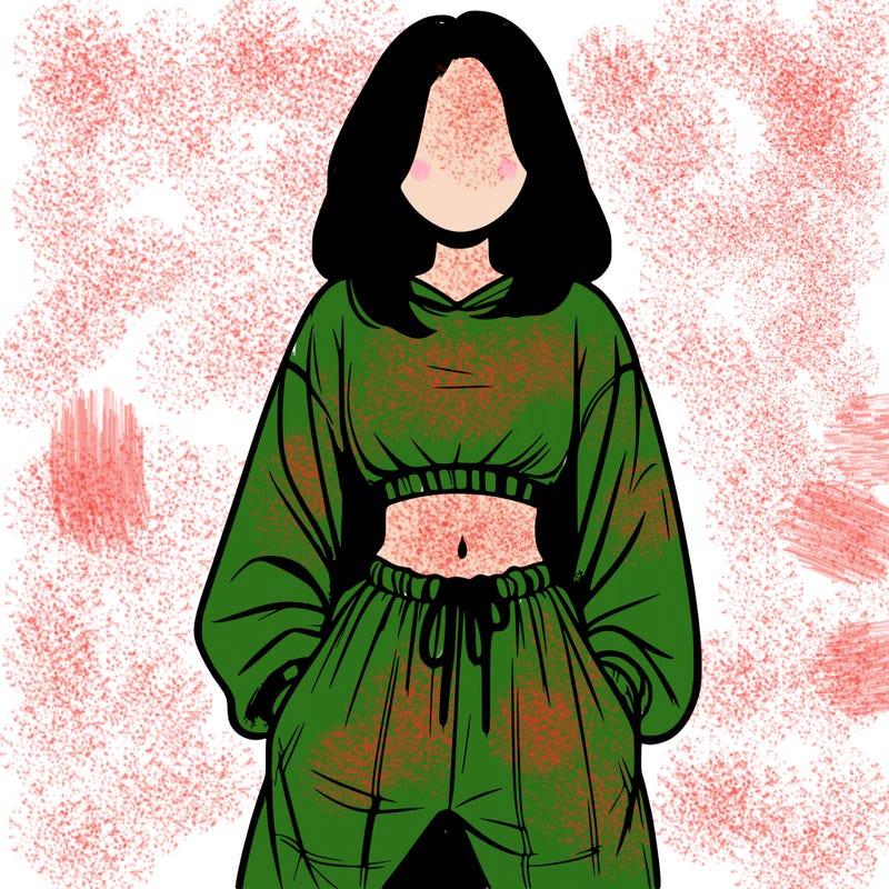 realistic girl faceless with baggy pants and a crop top