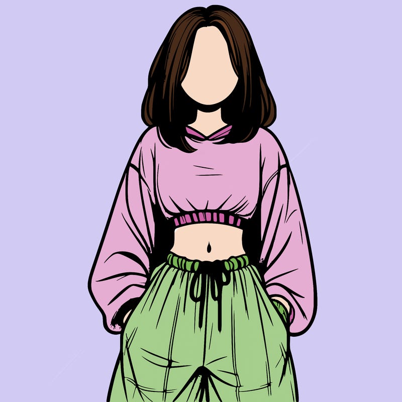 realistic girl faceless with baggy pants and a crop top