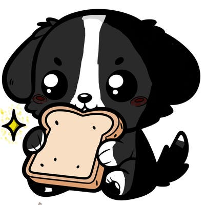 a puppy eating toast chibi