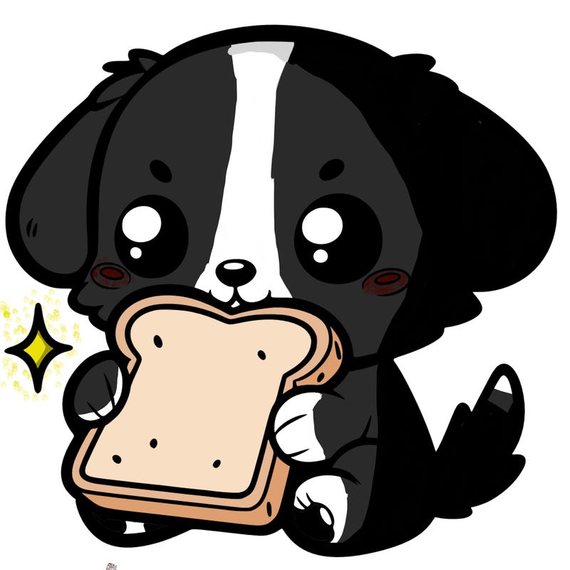 a puppy eating toast chibi