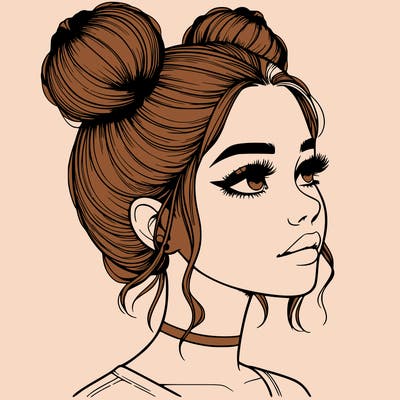 realistic girl with buns on the top of her head