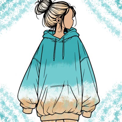 realistic girl with a oversized sweatshirt on and a bun