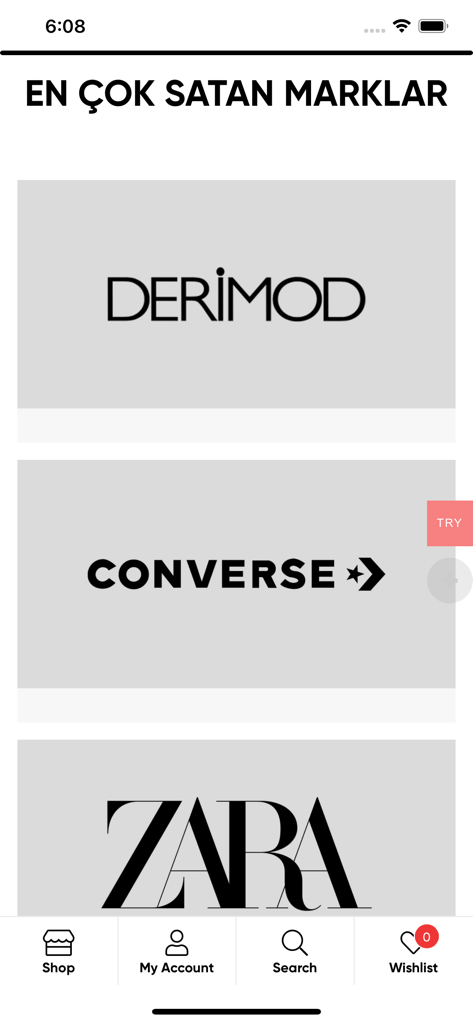 Allshop - Allshop mobile app interface showing a list of popular brands like Zara, Converse, and Derimod in Turkish.