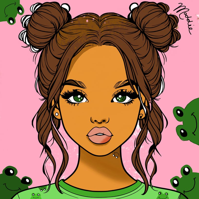 realistic girl with two buns in hair and lips