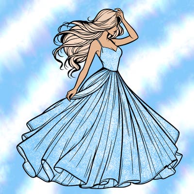 realistic woman with dress flowing in the wind