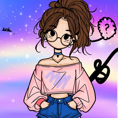 girl with a messy ponytail glasses a baggy crop top and jean shorts