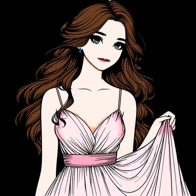 realistic girl in flowy silky prom dress
