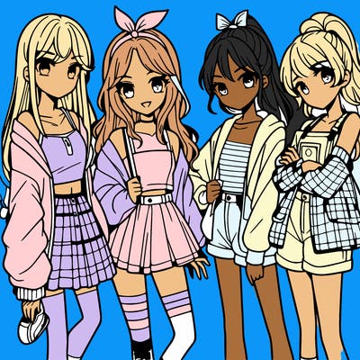 teen manga girls group of 4