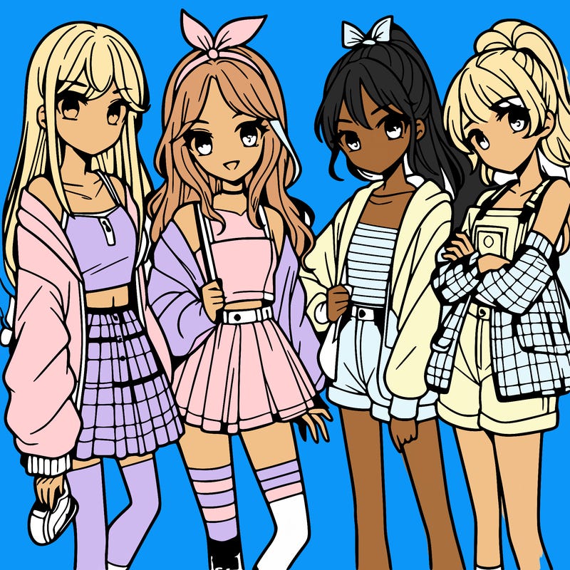 teen manga girls group of 4