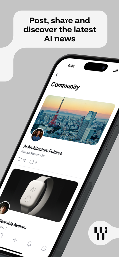 Wonder Studios - A screenshot of the Wonder Studios mobile app community feed showing AI news and posts
