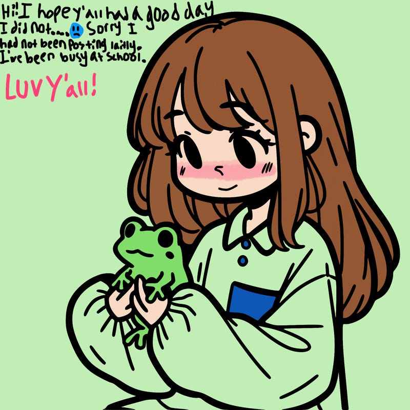 girl with long hair and a oversized shirt. and she is holding a frog