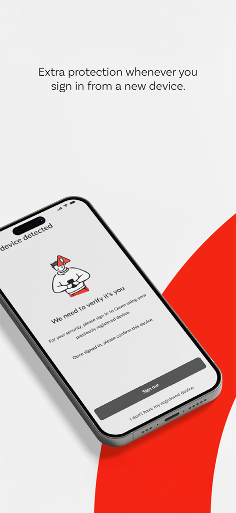 Qawnアプリのセキュリティ検証画面、新しいデバイスでのサインイン用