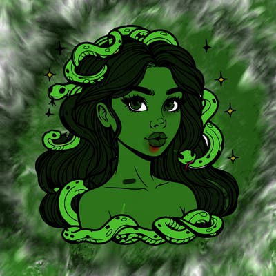 realistic girl with snakes as hair