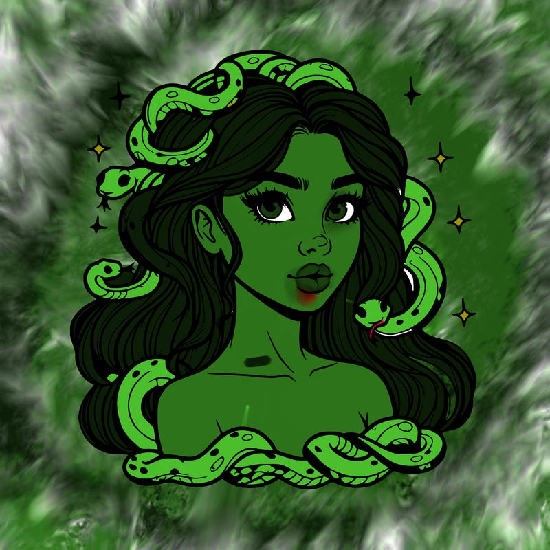 realistic girl with snakes as hair