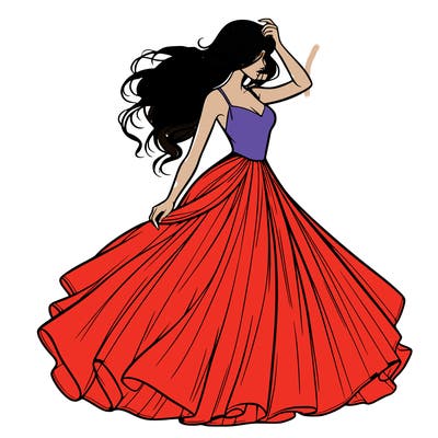 realistic woman with dress flowing in the wind