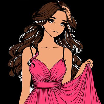realistic girl in flowy silky prom dress