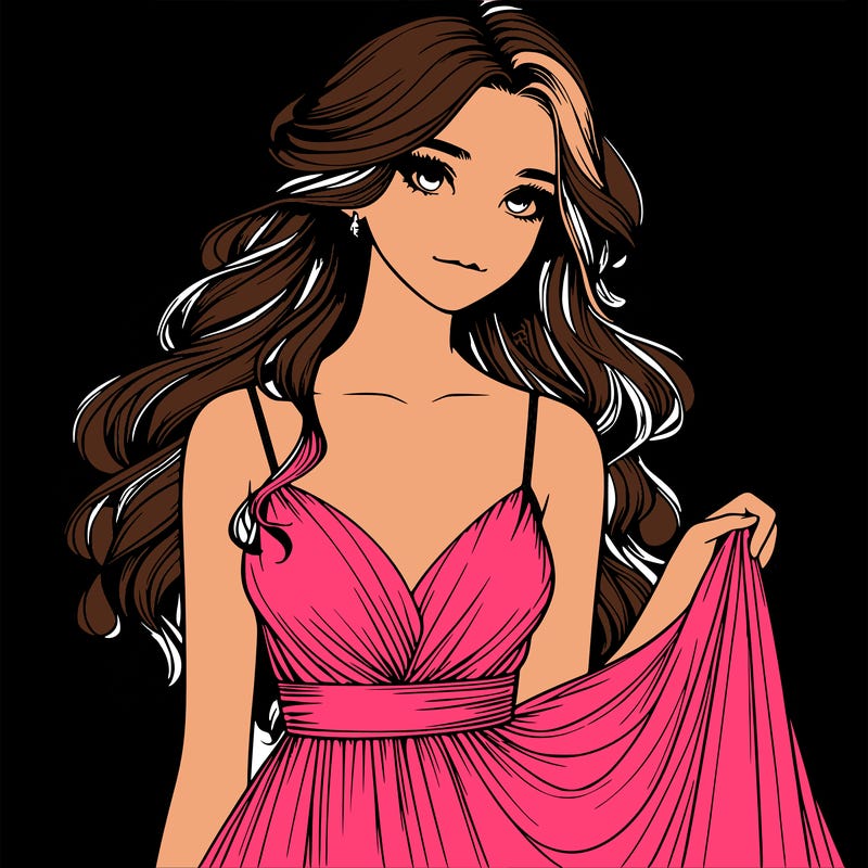 realistic girl in flowy silky prom dress