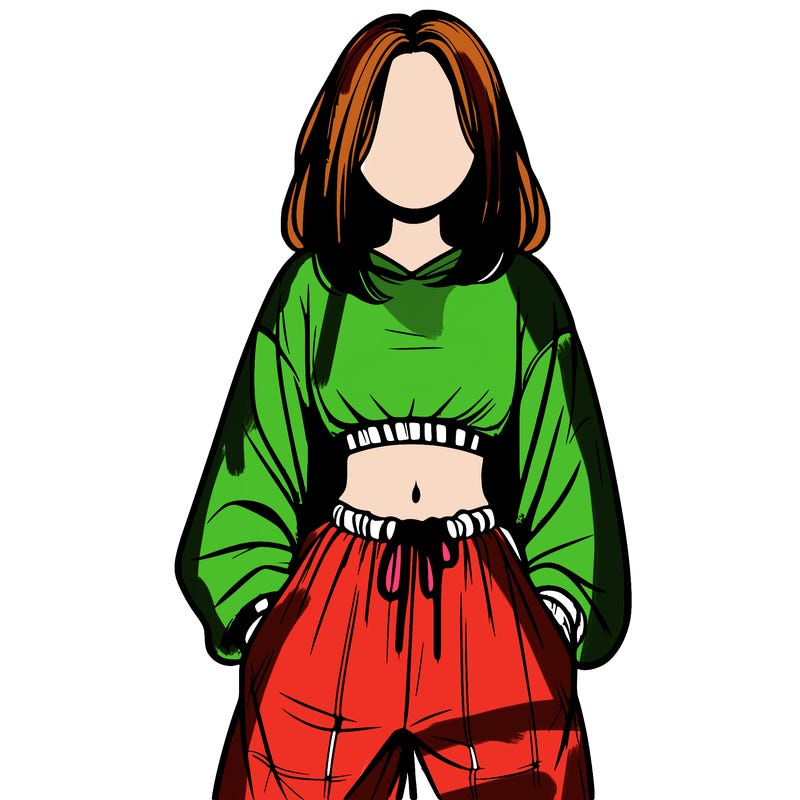 realistic girl faceless with baggy pants and a crop top