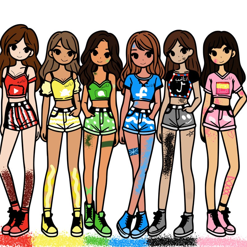 a group of girls wearing crop tops and shorts