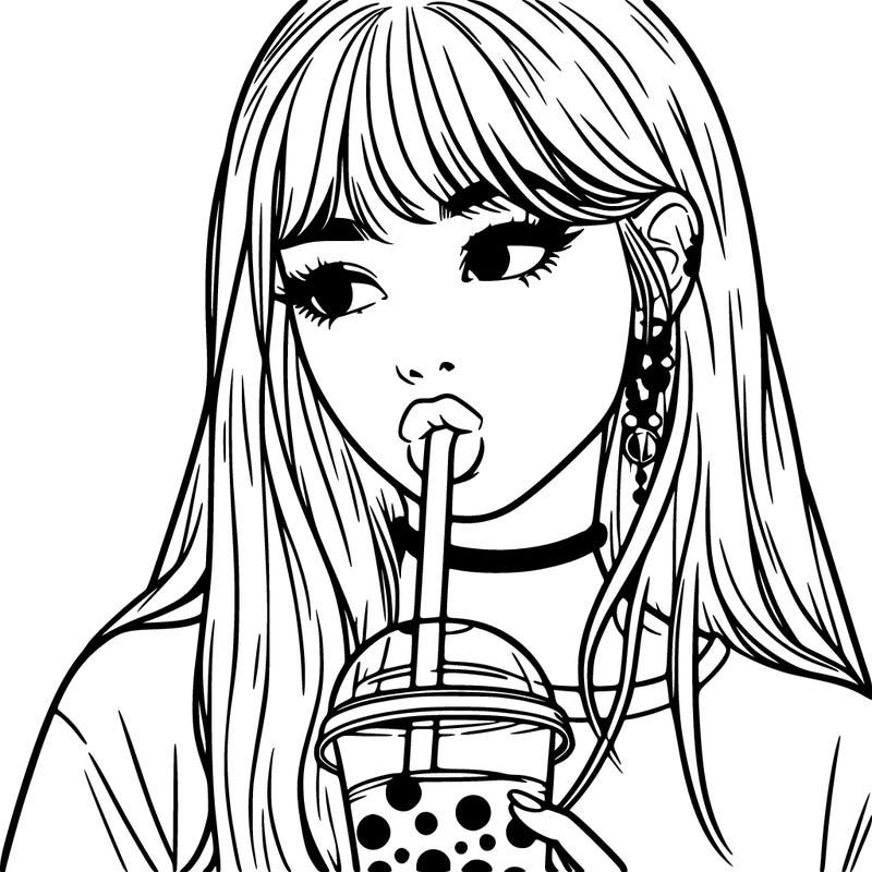 aesthetic realistic girl drinking boba