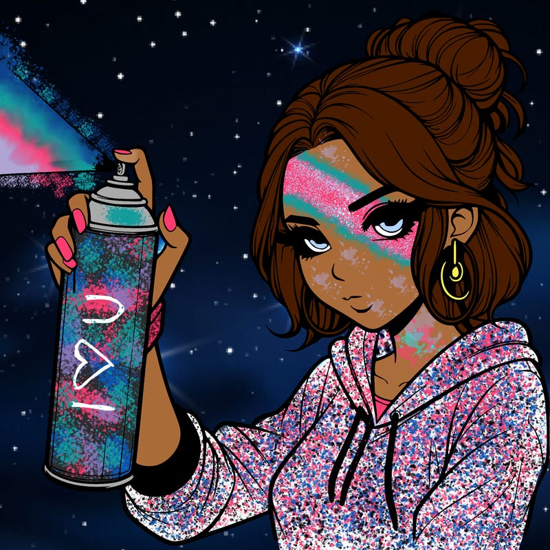 a realistic girl spray painting