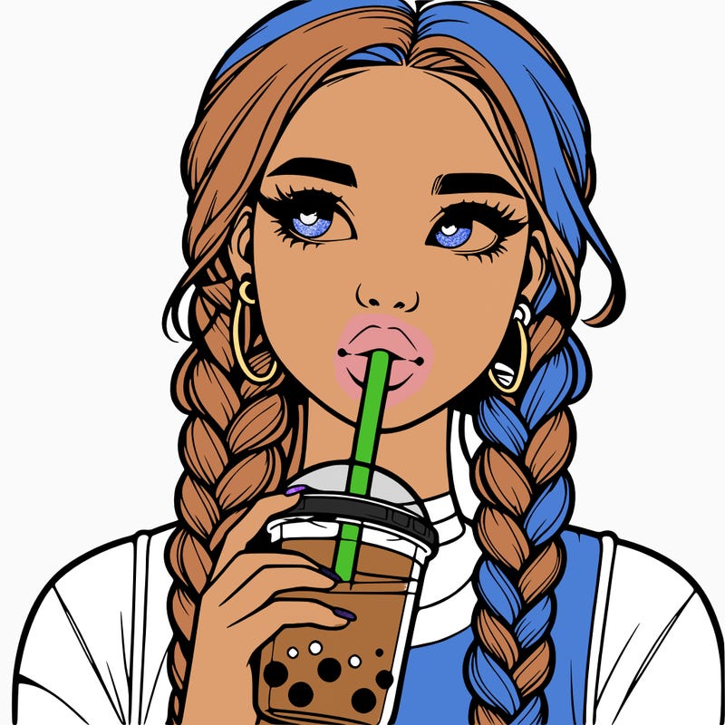 realistic girl with braided hair drinking boba