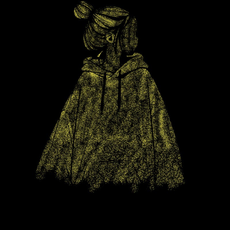 realistic girl with a oversized sweatshirt on and a bun