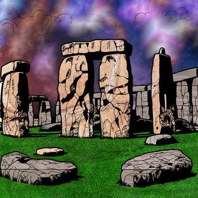 create a beautiful drawing as realistic as possible with fine lines and targets of stonehenge in the united kingdom.