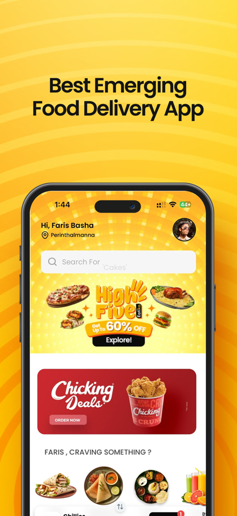 Eatiko - Delivery & Dine out - Eatiko mobile app home screen displaying food delivery offers and restaurant search