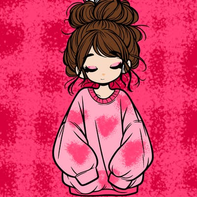 girl with baggy sweatshirt and messy bun