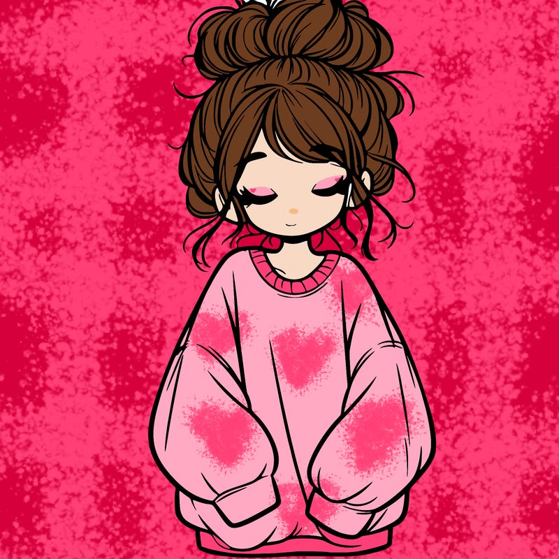 girl with baggy sweatshirt and messy bun