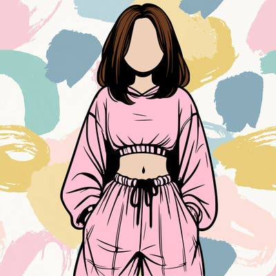 realistic girl faceless with baggy pants and a crop top