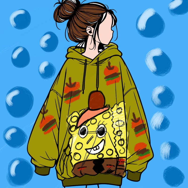 realistic girl with a oversized sweatshirt on and a bun