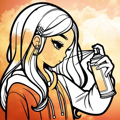 a realistic girl spray painting